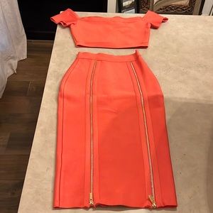 Two piece set from house of CB. Coral hot pink